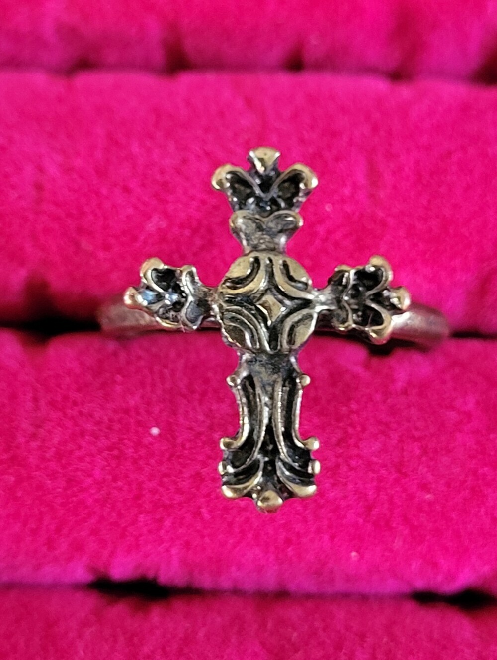 Copper/Bronze Tone Ornate Cross Ring - Size 7